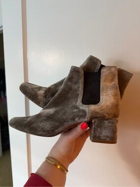 Velvet Chelsea Block Heel Booties in grey